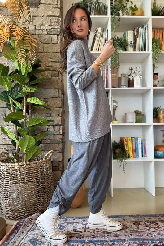 Charli Honeycomb Oversized Turtle Knit Grey Marl